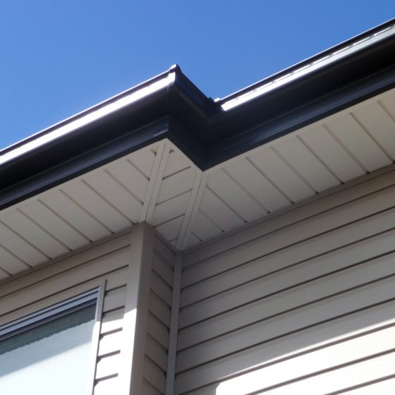 Eaves in St Albans, Melbourne using a Mitten Vinyl Frost White Cambridge cladding profile, installed by Vinyl Cladding Professionals.